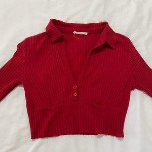 Red Sexy Collar V Neck Crop Top